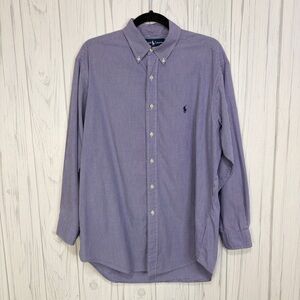 RALPH LAUREN Yarmouth Cotton Deep Purple Gingham Button Down, Size 16 (32/33)